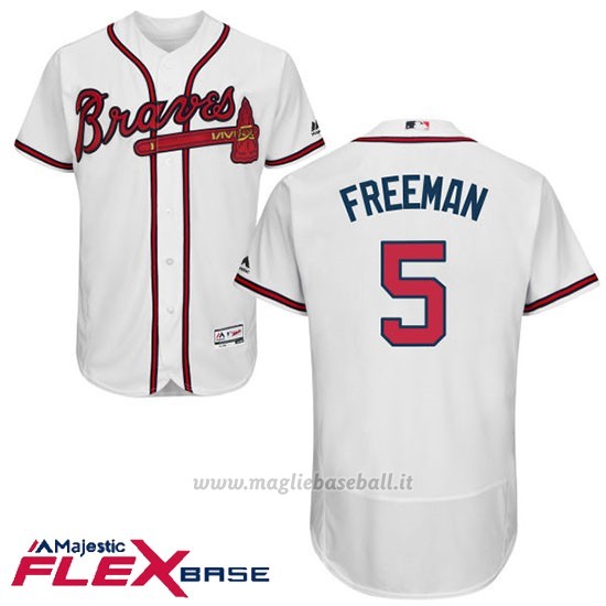 Maglia Baseball Uomo Atlanta Braves 5 Frojodie Freeman Majestic Autentico Collezione Flex Base Bianco